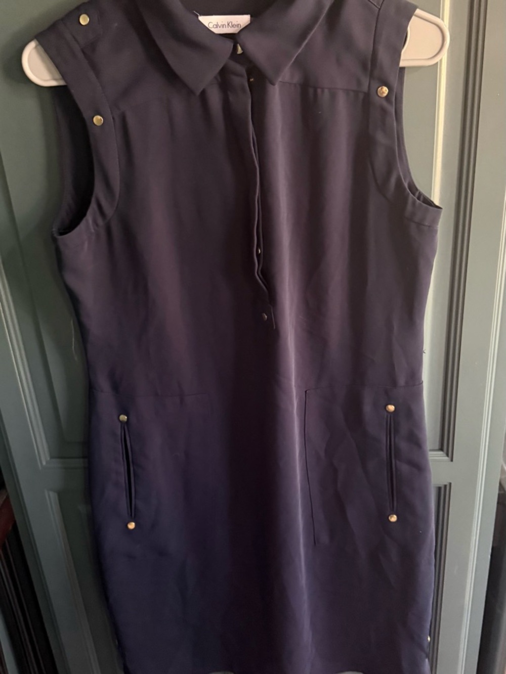 J. Crew Navy Sleeveless Shift Dress with Gold-Tone Accents